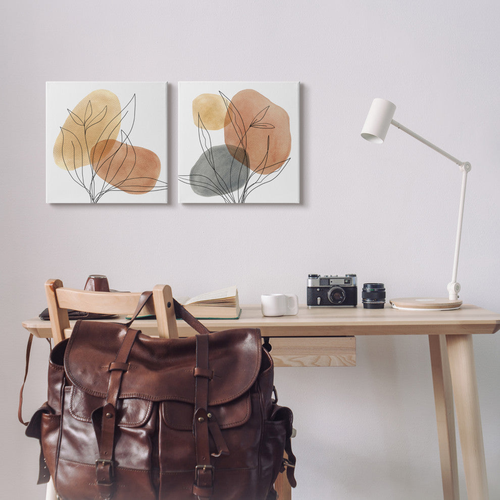 Simple Neutral Southwestern Tones Botanical Plant Design, 2pc, each 17 x 17