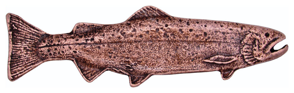 New Long Trout Right Face Cabinet Pull, Antique Copper