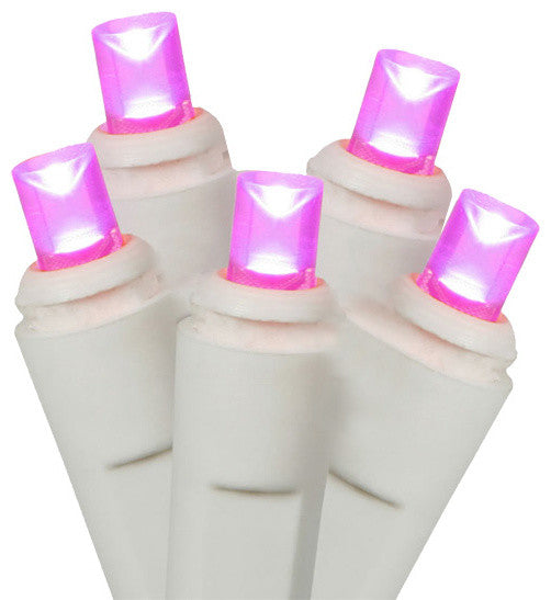 Commercial Grade LED Wide Angle Christmas Lights, White Wire, Set of 50, Pink