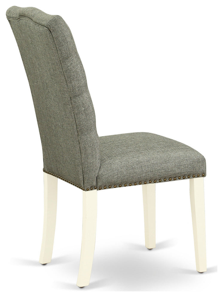 3 Pc Dining Set, Linen White Wood Table, 2 Chairs Button Tufted, Linen White