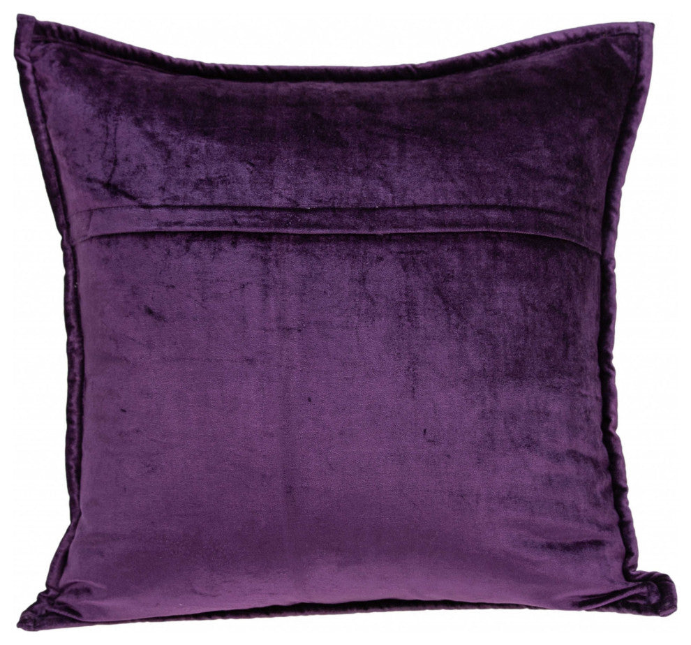 HomeRoots 20" x 0.5" x 20" Transitional Purple Solid Quilted Pillow Cover