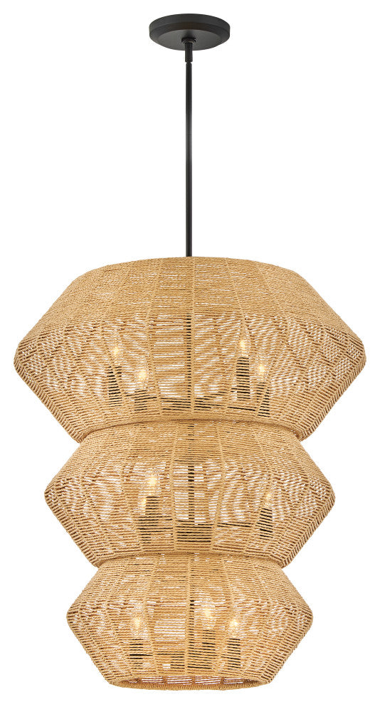 Hinkley Luca Extra Large Multi Tier Chandelier, Black With Camel Rattan Shade