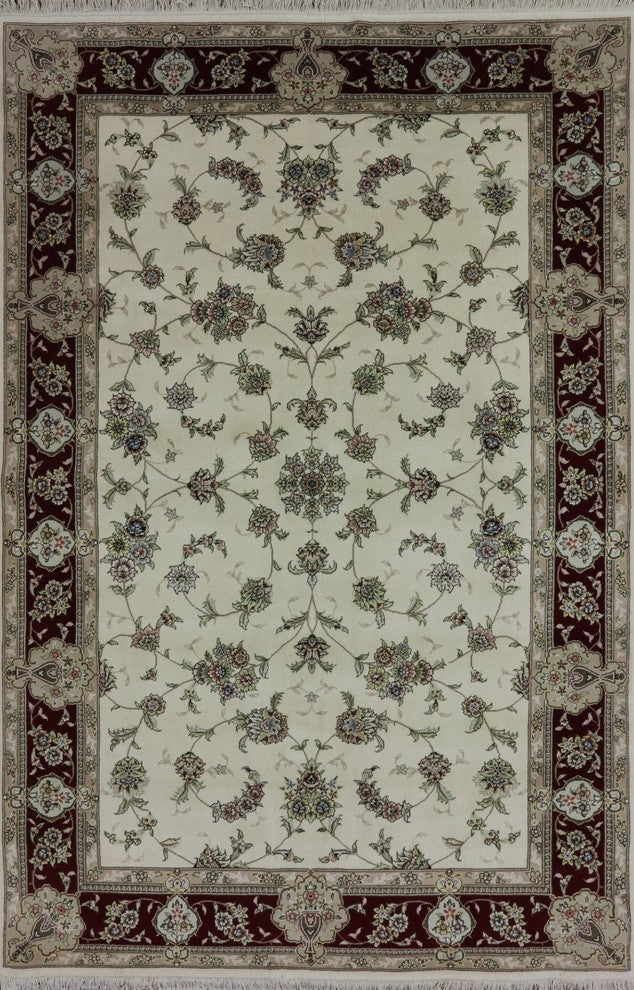 Oriental Wool and Silk Floral Chinese Area Rug 6'x9', W2048