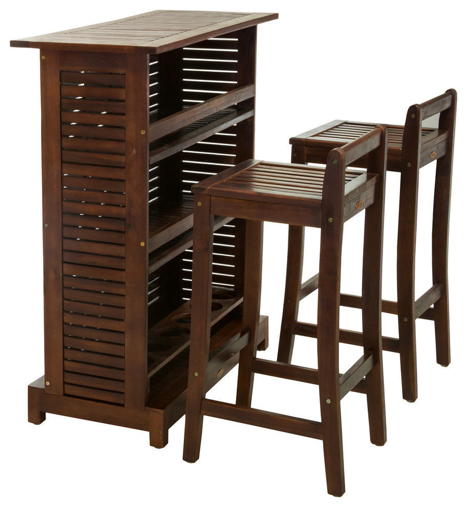 GDF Studio 3-Piece Catrina Mahogany Stained Wood Bar Stool Bar Set