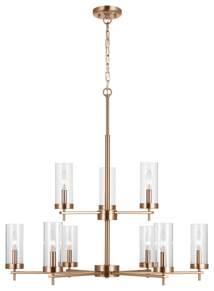 Zire 9-Light Chandelier, Satin Brass