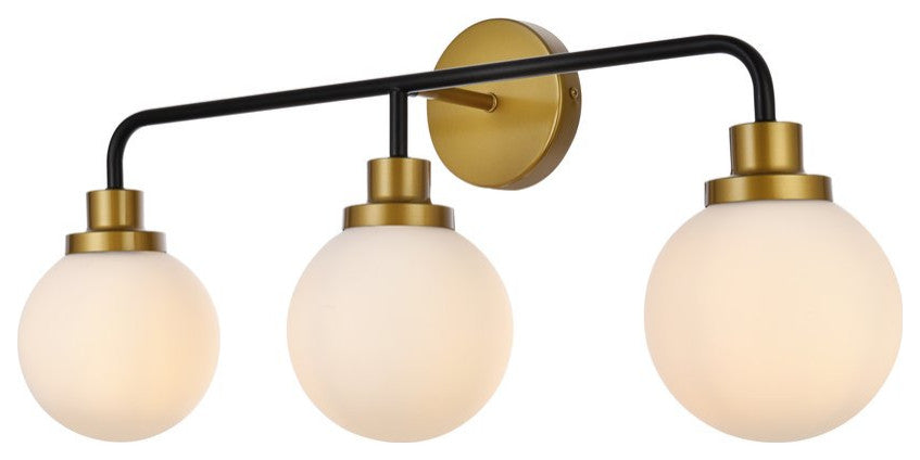 Helen 3-Light Bath Sconce, Black With Brass With Frosted Shade