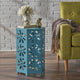 GDF Studio Girra Indoor 14" Iron Floral Side Table, Matte Blue