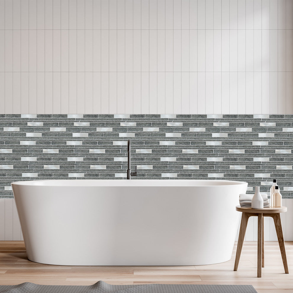 Ardcarn 11.8"x10.9" Laminated Glass Mosaic Mix Wall Tile, Black, Box of 15