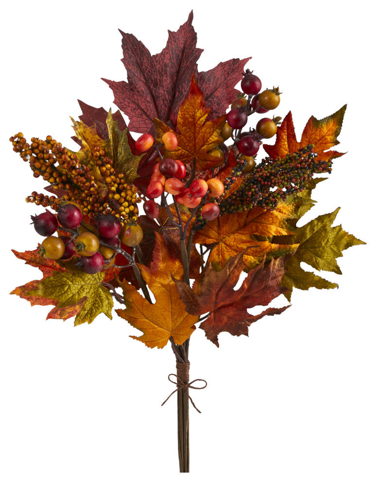 20" Maple Leaf and Berries Artificial Flower Bouquet, Set of 3