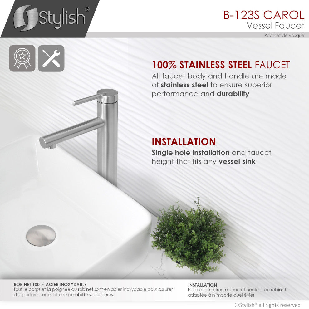 STYLISH Single Handle Bathroom Vessel Sink Faucet Brushed Stainless Steel Finish