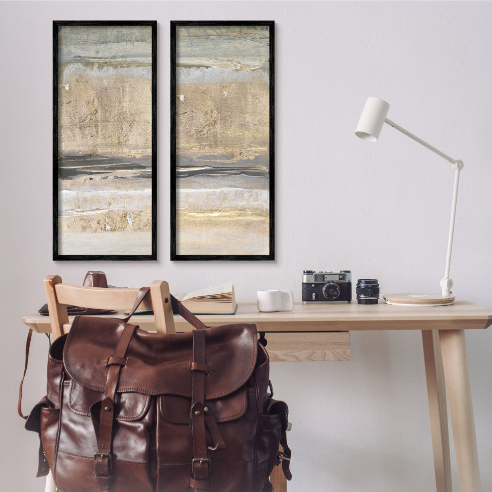 Abstract Earth Soil Textured Brown Grey Collage, 2pc, each 13 x 30