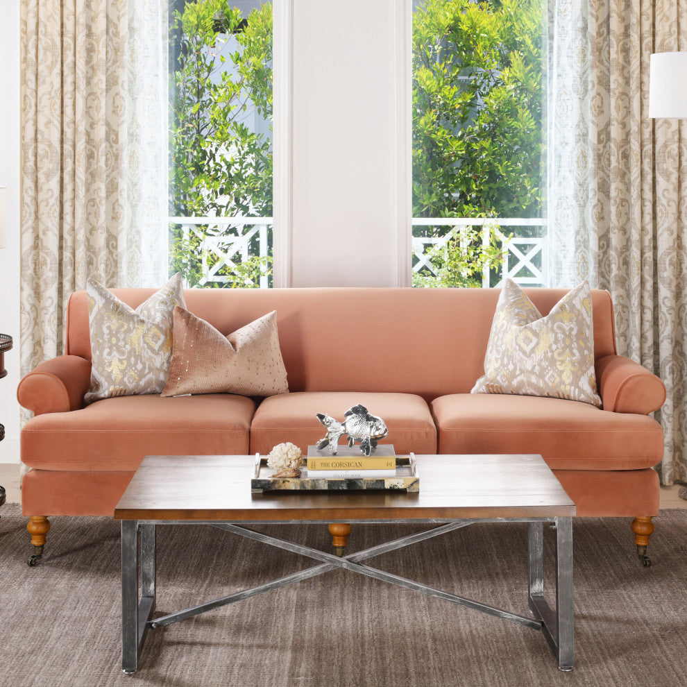 Alana Lawson 88" 3-Cushion Tight Back Sofa, Peach Orange Velvet