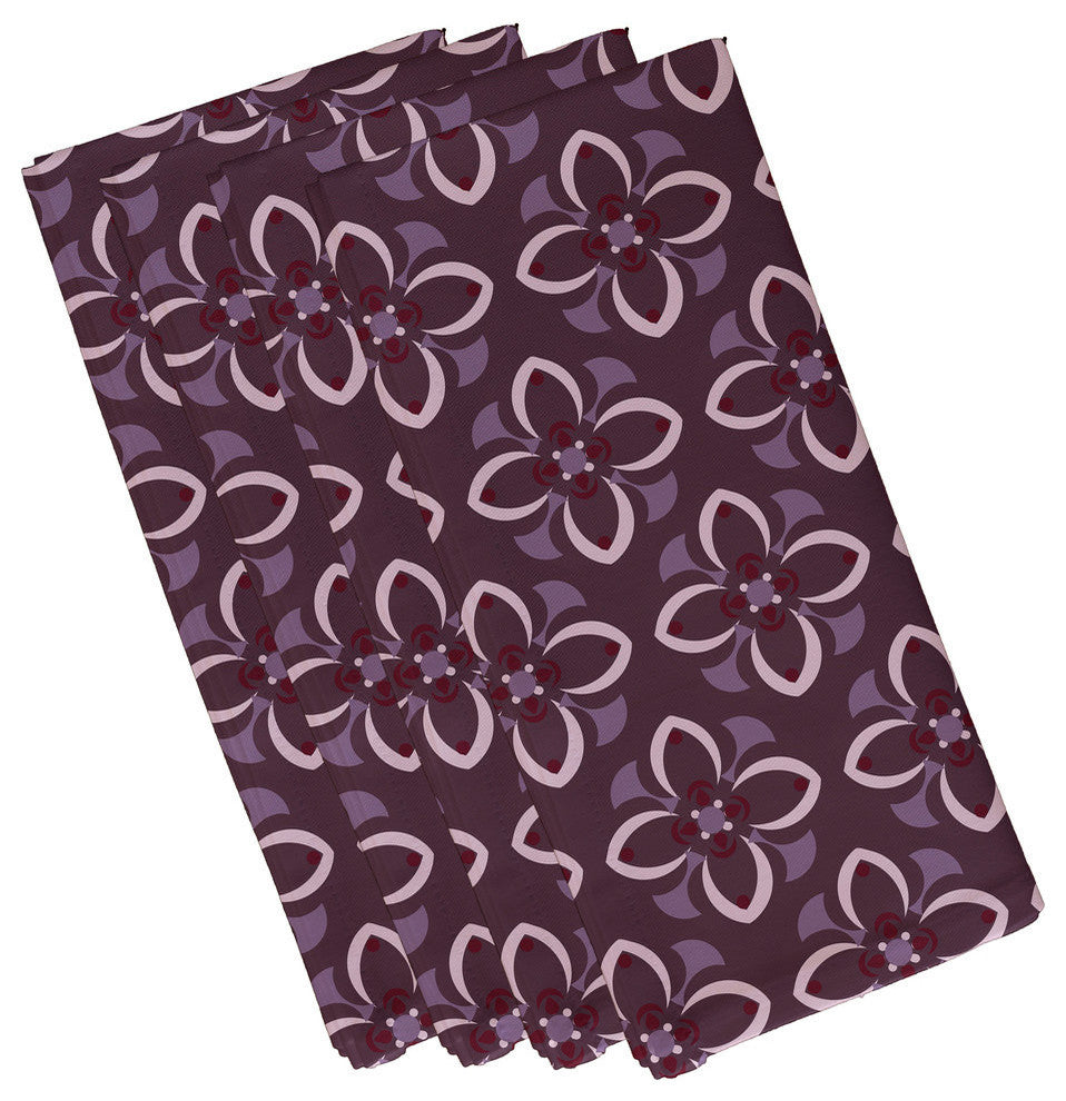 Trumpet Flower Geometric Print Napkin, Bordeaux, Set of 4