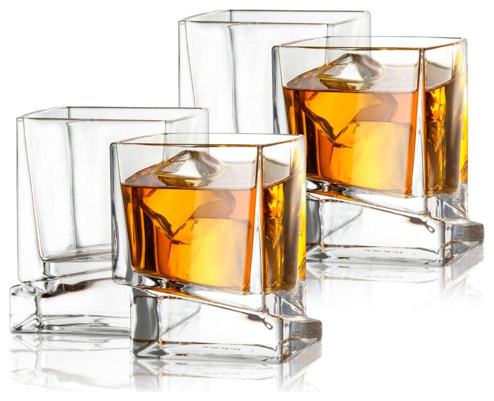 Carre Square Heavy Base Crystal Whiskey Glasses 10 oz, Set of 2