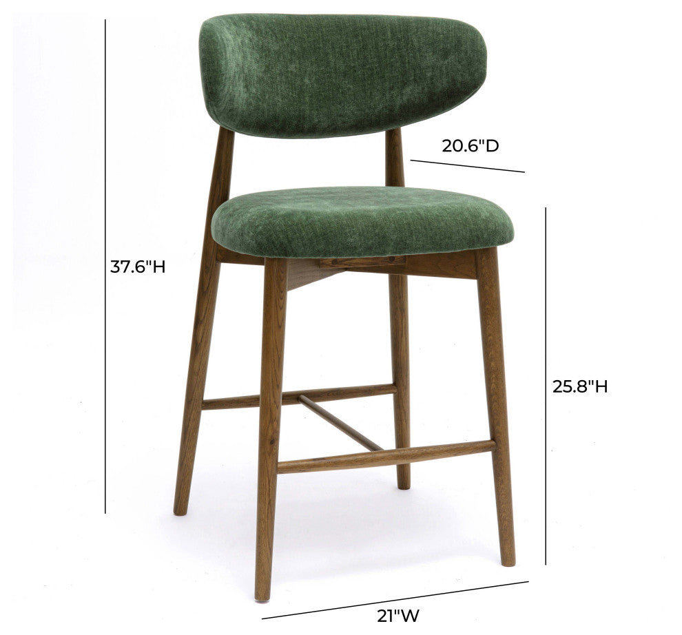 Zinea Performance Textured Velvet Counter Stool, Forest Green