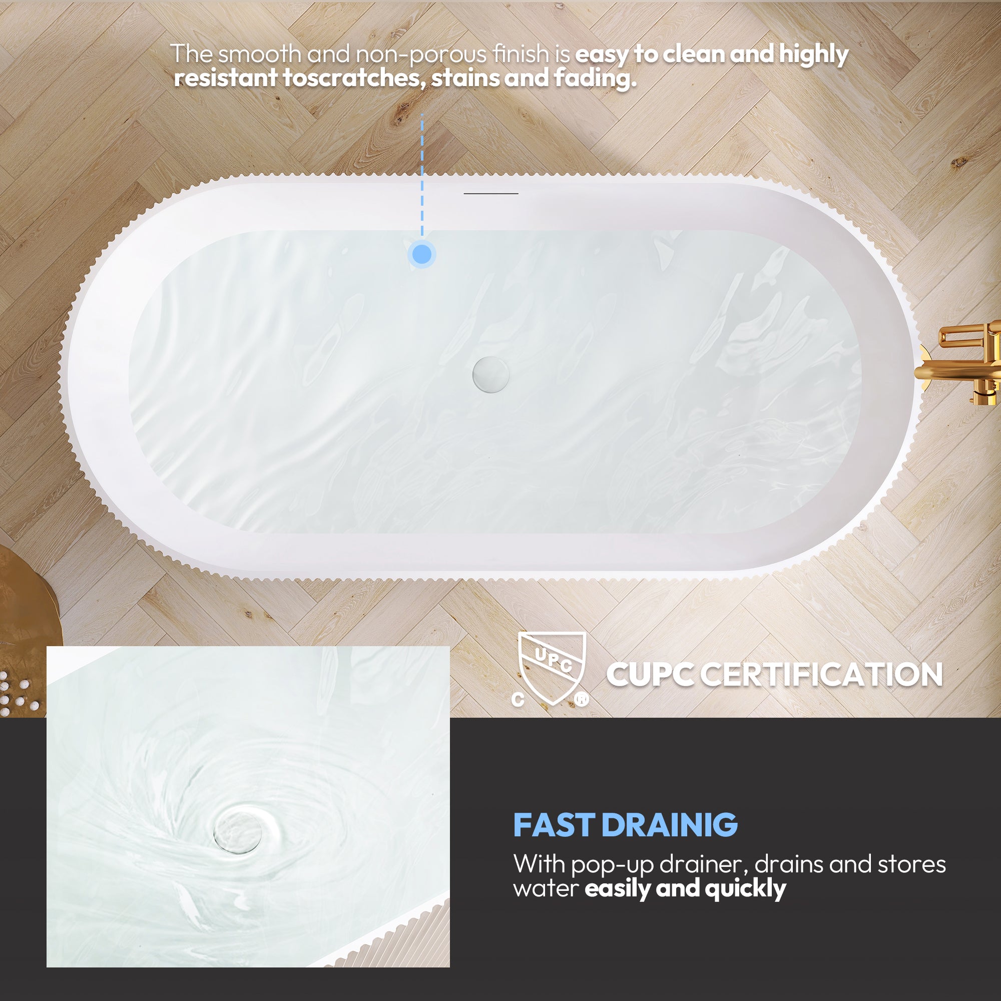 Linyi Freestanding Acrylic Soaking Bathtub, White, 59.1"l X 31.5"w