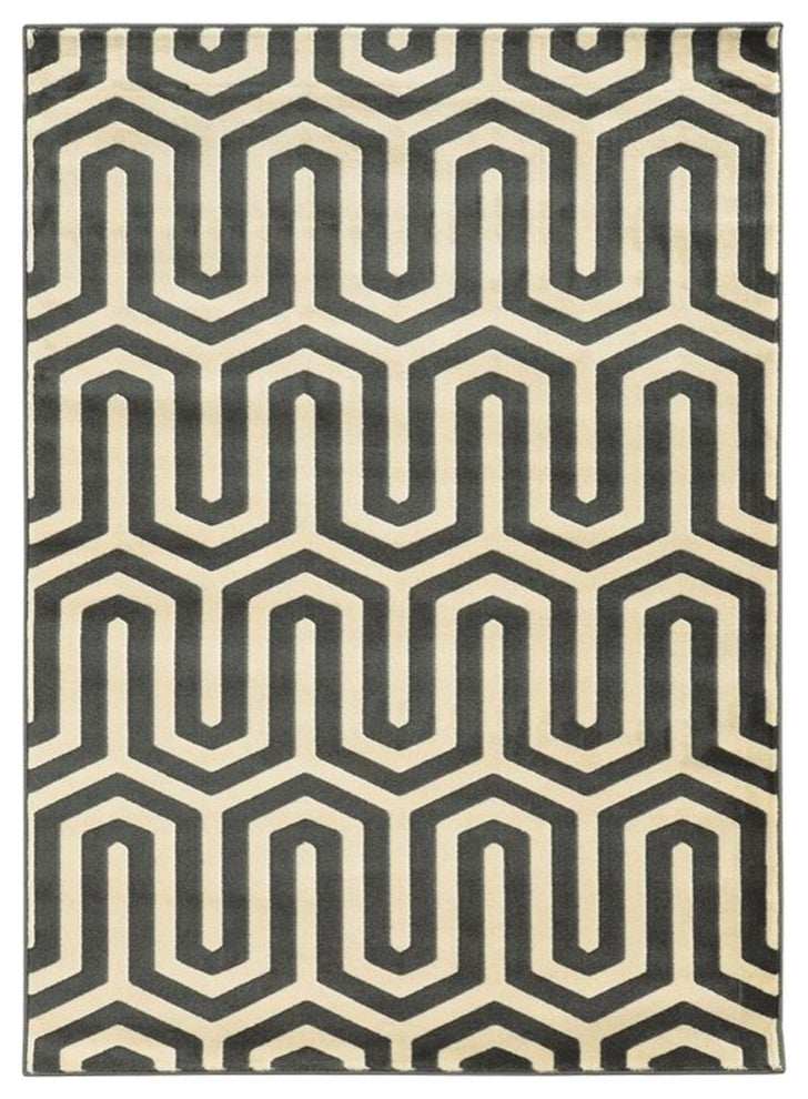 Linon Roma Tangent Power Loomed Polypropylene 8'x10' Rug in Gray