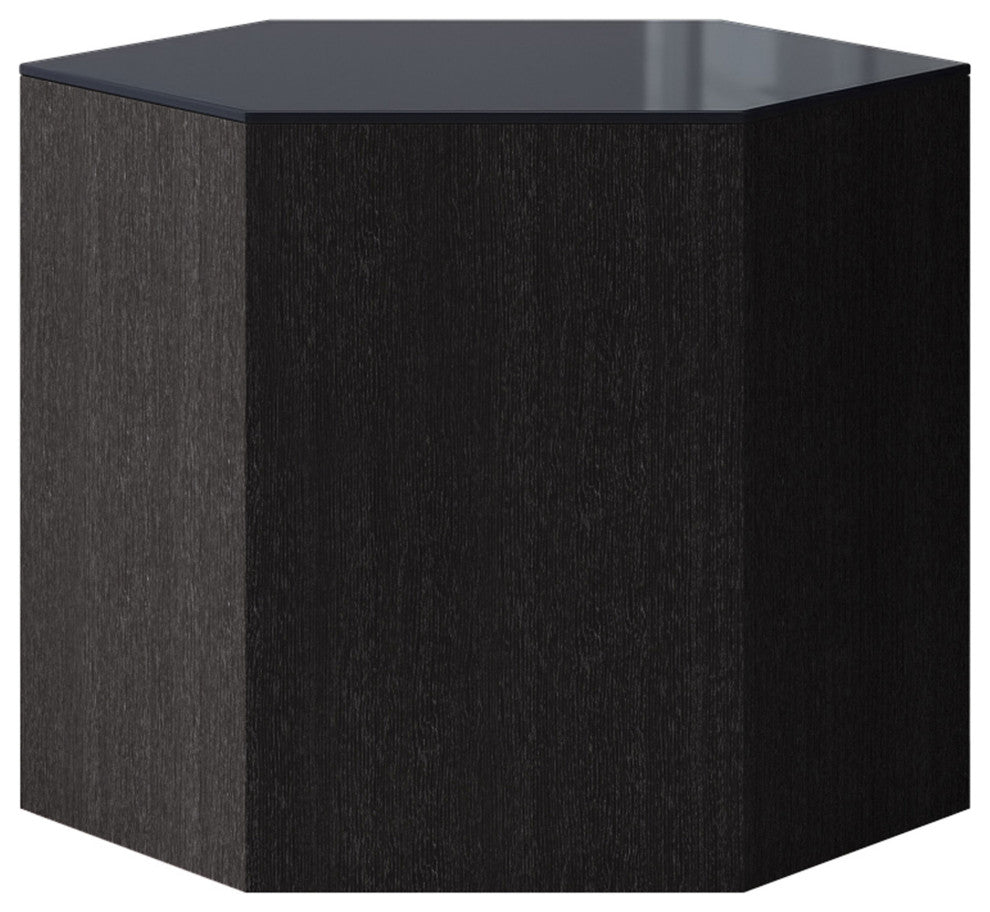 Centre 14" Occasional Table, Asphalt Glass and Gray Oak