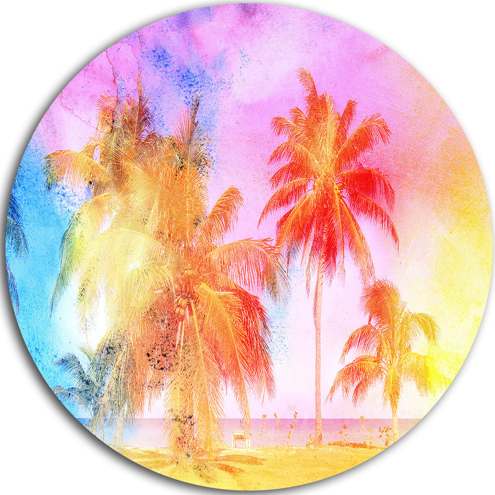 High-Rise Retro Palm Trees, Landscape Painting Round Wall Art, 23"