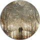 Couple Walking In Night Lights, Landscape Photo Disc Metal Artwork, 36"