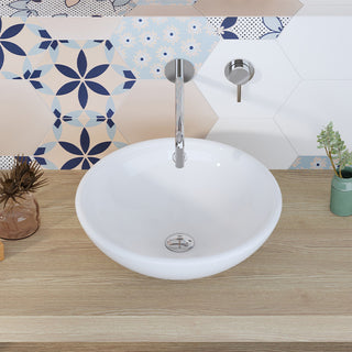 White Ceramic Circular Bathroom Vessel Bathroom Above Counter Sink With Overflow