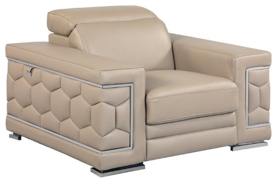 Rome Contemporary Genuine Italian Leather Armchair Beige