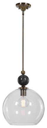 Rustic Retro Industrial Glass Dome Pendant 1 Light, Round Black Marble Bronze