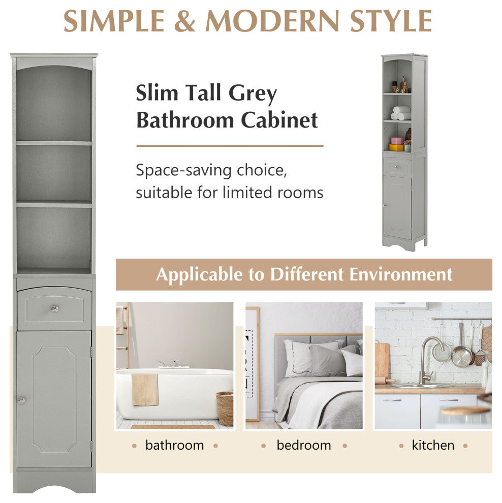TATEUS Tall Bathroom Cabinet, Freestanding Storage Cabinet, Gray