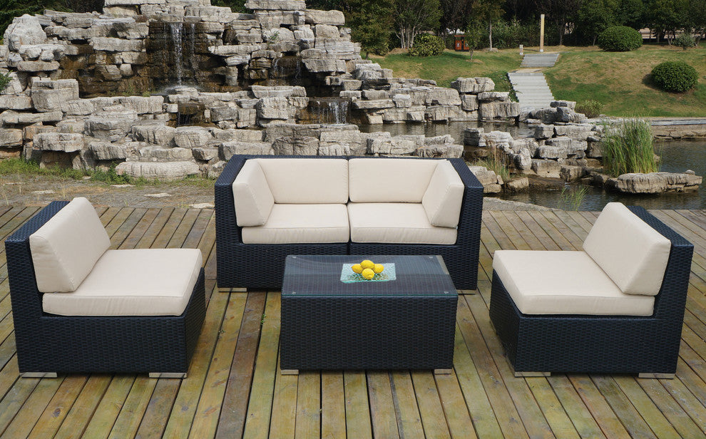 Ohana 5-Piece Deep Seating Sectional Set, Beige, Black