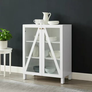 Modern Pantry Cabinet, Tempered Glass Doors & Adjustable Shelves, White