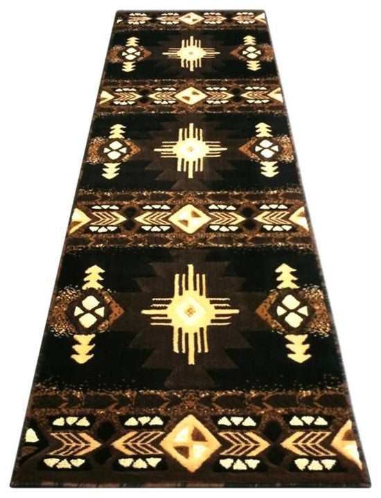 Mohave Collection Traditional Southwestern Style Area Rug, Black, 2' X 7'