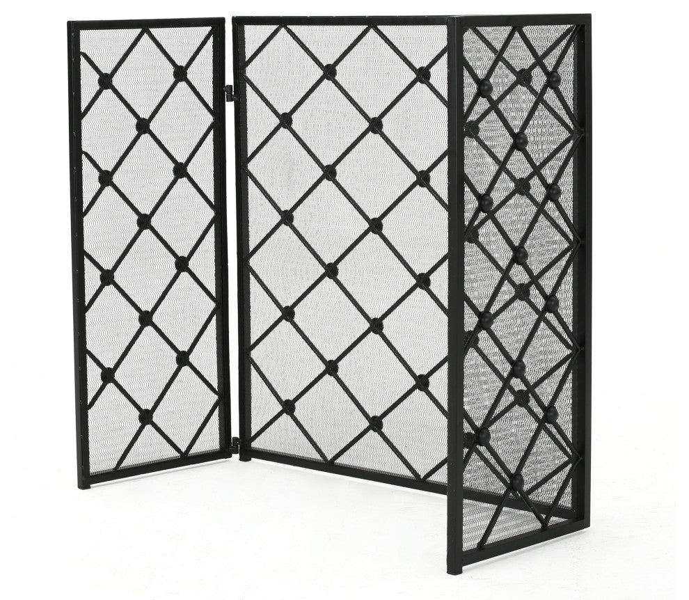 GDF Studio Chamberlain 3 Paneled Iron Fireplace Screen, Black