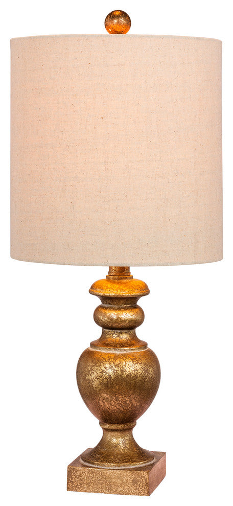 23" Textured Urn Resin Table Lamp, Antiqued Gold Leaf