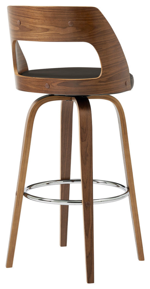 30" Retro Mod Brown Faux Leather and Walnut Swivel Counter Stool