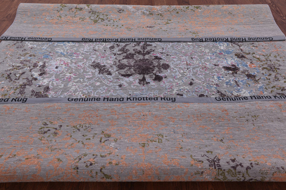 7' 11" X 10' 4" Modern Handmade Wool and Silk Rug Q7039