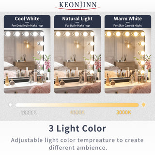 Hollywood Vanity Mirror, Lights,3 Color Lighting Modes, Memory, Black, 23x18