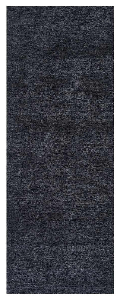 Hand Knotted Loom Silk Mix Area Rug Solid Charcoal