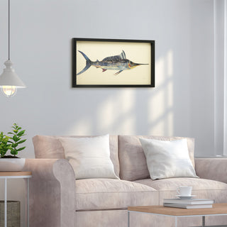Blue Marlin Handmade Collage Framed Graphic Wall Art Under Glass 33x17