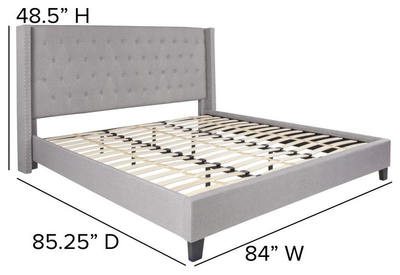 Riverdale Tufted Platform Bed,10 " CertiPUR-US Certified Pocket Spring Mattress, Light Gray, King