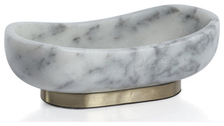 Mawson Oval Marble Serving Bowl on Metal Base, Small