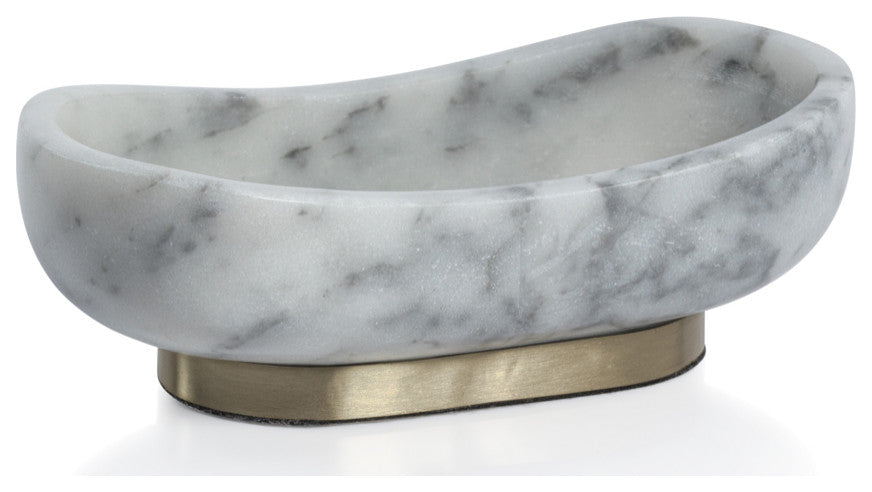 Mawson Oval Marble Serving Bowl on Metal Base, Small
