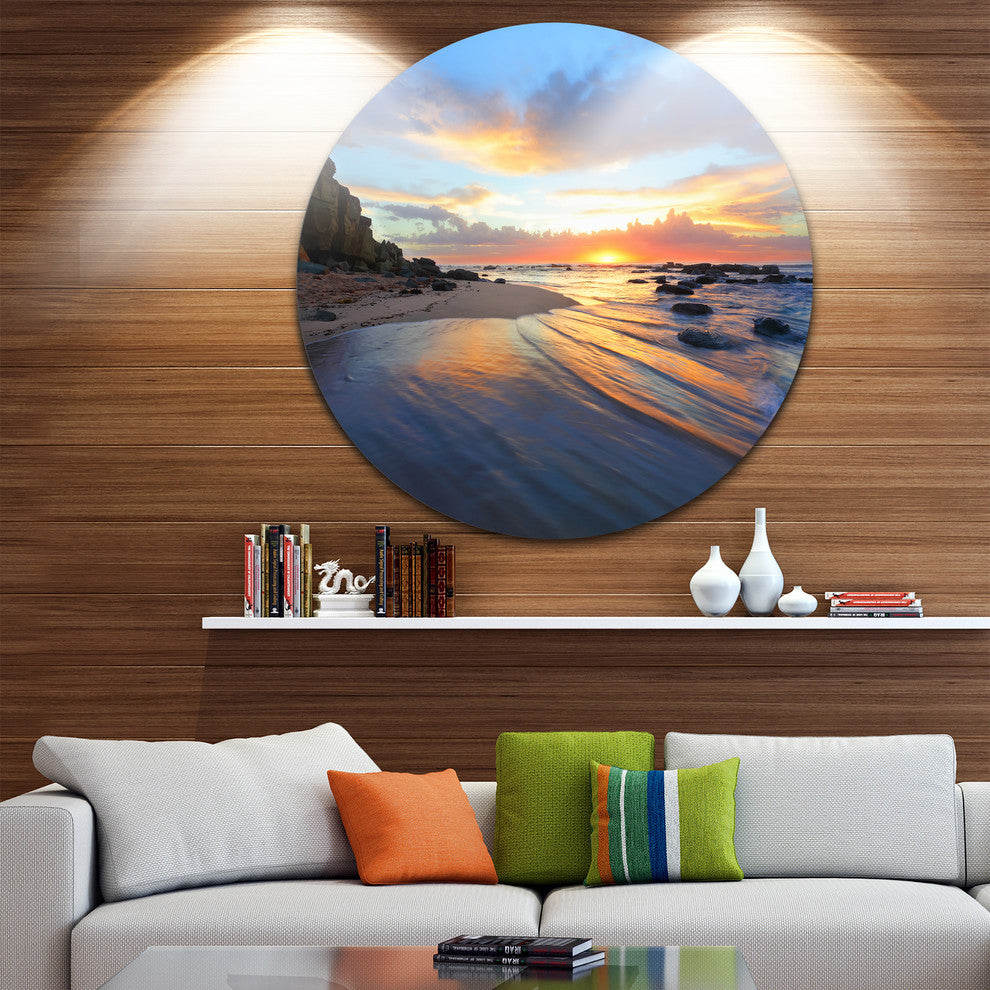 Exotic Seashore Sunrise Australia, Seashore Round Metal Wall Art, 36"