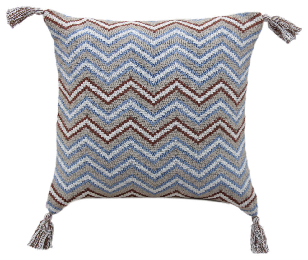 Beige Machine Woven with Tassels Hedgemoor Throw Pillow, 20" x 20"