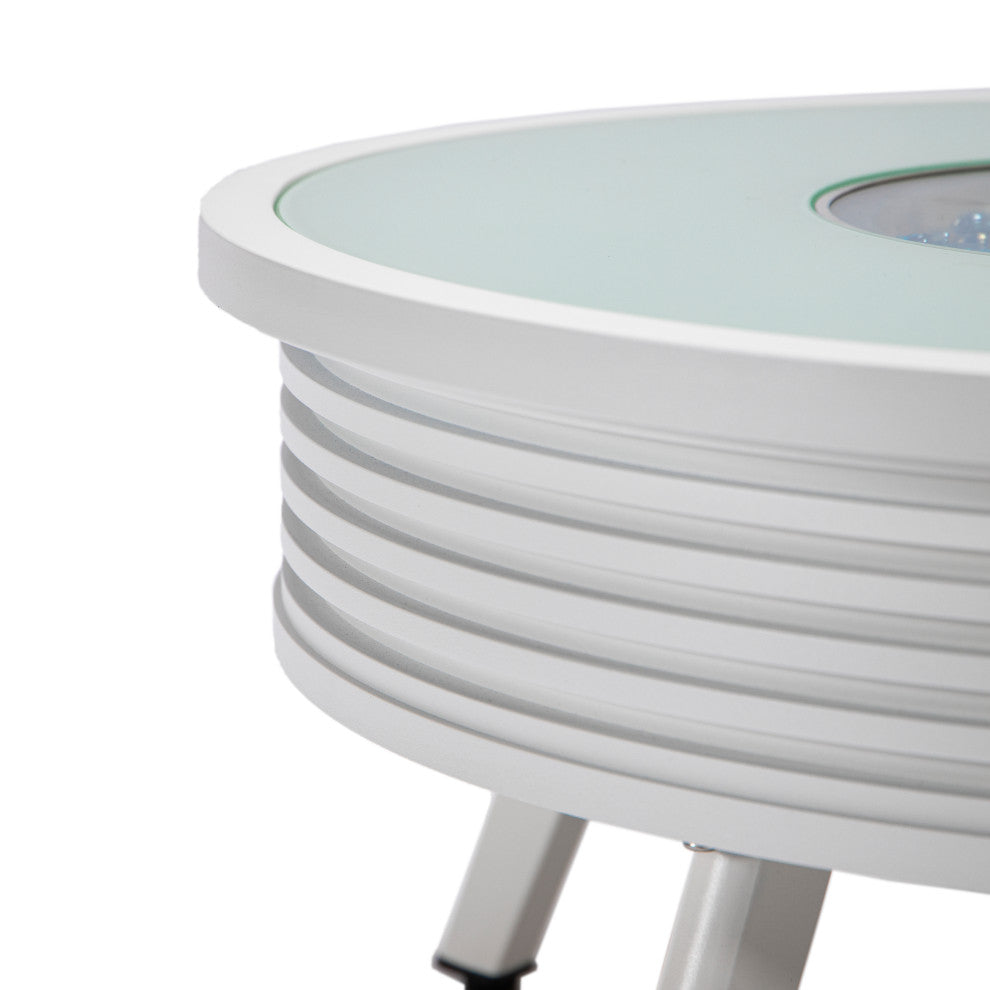 LeisureMod Walbrooke Round Fire Pit Table and Tank Holder With Slats, White
