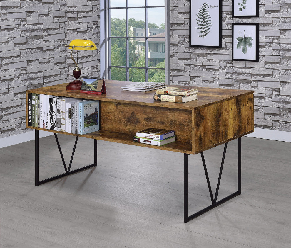 4-Drawer Writing Desk Antique Nutmeg and Black