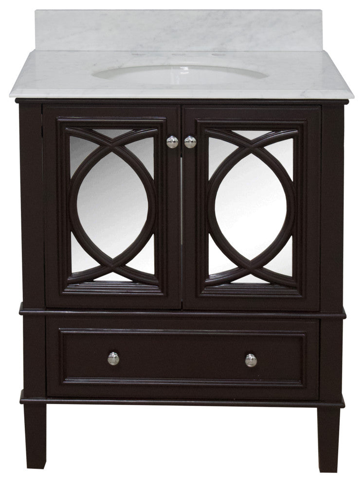 Olivia 30" Bathroom Vanity, Chocolate, Carrara Marble