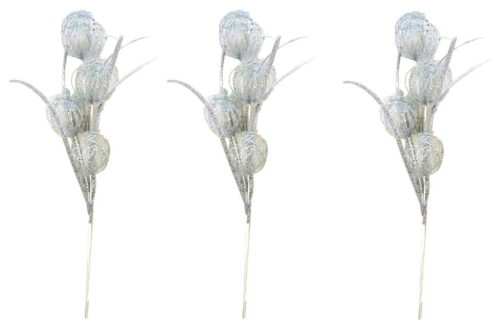 3 Pieces 39" Glitter Sword Grass Christmas Spray, Silver