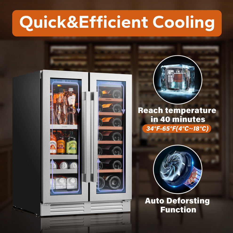 Ca''Lefort 24" Wine Beverage Cooler French Door Dual Zone Refrigerator