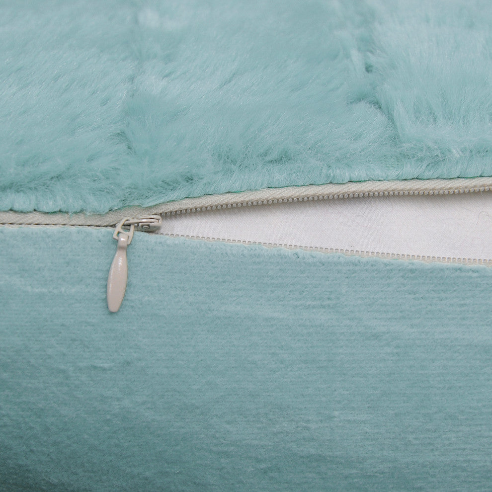 Rabbit Faux Fur Throw Blanket With 2 Pillows, Pastel Turquoise