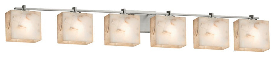 Era 6-Light Bath Bar, Rectangle Shade, Brushed Nickel, Alabaster Rocks, LED